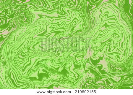Suminagashi Marble Texture Hand Painted With Light Green Ink. Digital Paper 1548 Performed In Tradit