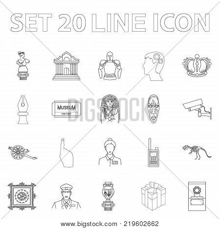 Museum and gallery outline icons in set collection for design. Storage and exhibition of showpiece vector symbol stock  illustration.