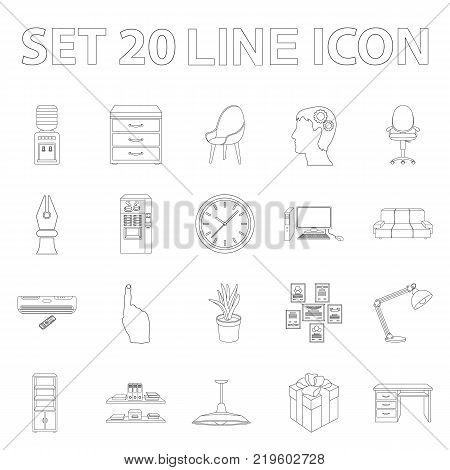 Interior of the workplace outline icons in set collection for design. Office furniture vector symbol stock  illustration.