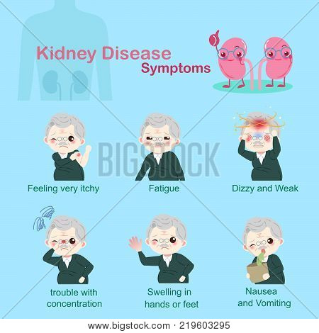old people with kindey disease on the blue background