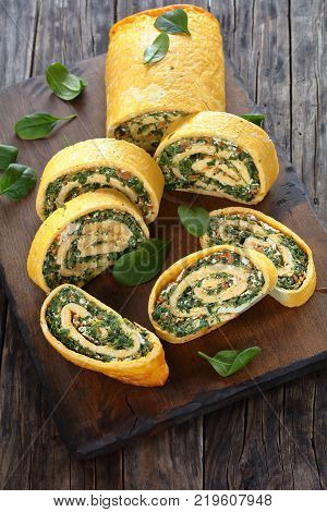 Egg And Cheese Roulade With Spinach And Feta