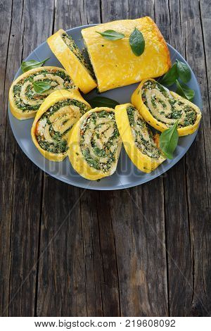Egg And Cheese Roulade With Spinach And Feta