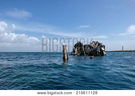 Wreck ferryboat sunk next to Cubagua island (Venezuela).