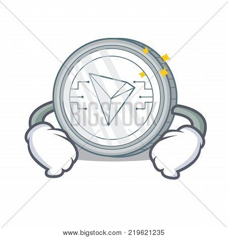 Hand on waist Tron coin character cartoon vector illustration