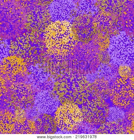 Vector seamless pattern with small furry flowers or pompoms in variety of bright colors can be used for web print wallpaper spring summer fashion fabric textile card background.