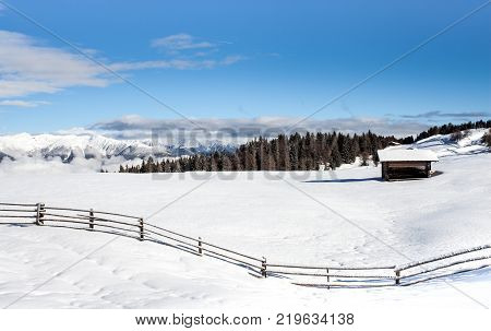 Snow Mountains  And Blue Sky In South Tirol Winter Travel  Landscape