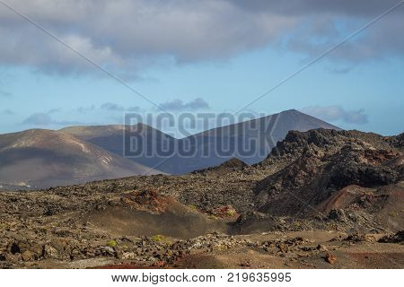 Lanzarote. Spanish desert. Timanfaya national park. Stone desert Volcano landscape