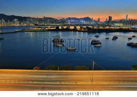 Kwun Tong Bypass With The Hong Kong Night View