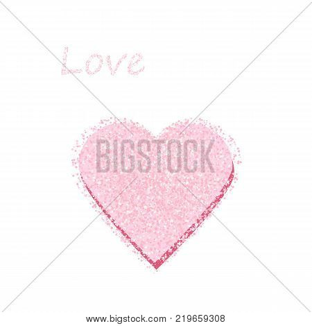 Pink heart isolated on transparent backdrop. Realistic hand made object for Valentine's Day. Vector illustration.