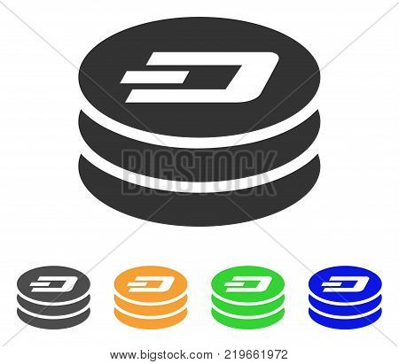 Dash Coin Column icon. Vector illustration style is a flat iconic dash coin column symbol with gray, green, blue, yellow color variants. Designed for web and software interfaces.