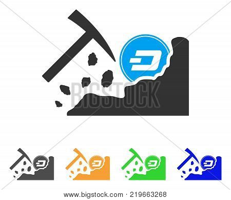 Dash Mining Hammer icon. Vector illustration style is a flat iconic dash mining hammer symbol with grey, green, blue, yellow color variants. Designed for web and software interfaces.