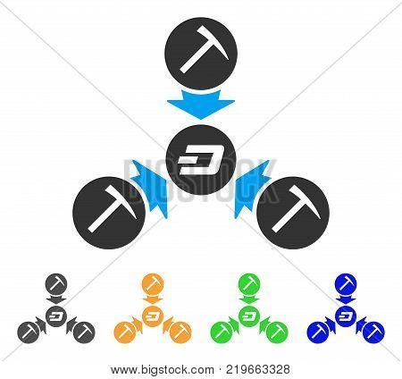 Dash Mining Pool icon. Vector illustration style is a flat iconic dash mining pool symbol with gray, green, blue, yellow color variants. Designed for web and software interfaces.