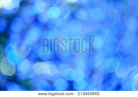 Christmas Led Lights In The Form Of Flowers, Blue Bokeh, Selected Focus