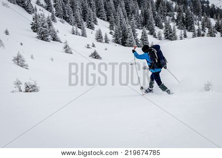 A snowshoe is footwear for walking over snow. Snowshoes work by distributing the weight of the person over a larger area so that the person's foot does not sink completely into the snow