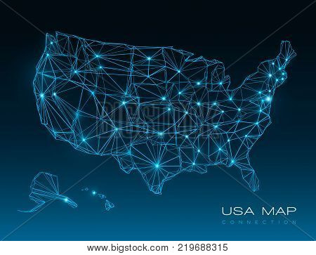 Vector abstract map of USA blue background technology