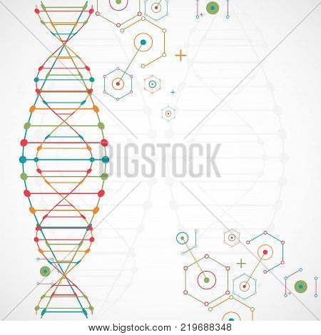 Science Template, Wallpaper Or Banner With A Dna Molecules.