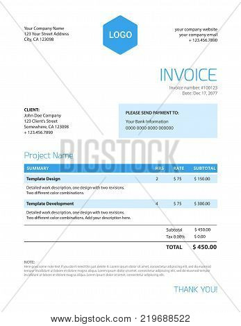 Invoice template - blue color minimalist clean and clear design