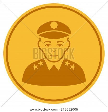 Army Officer golden coin icon. Vector style is a gold yellow flat coin symbol.