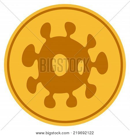 Bacteria golden coin icon. Vector style is a gold yellow flat coin symbol.