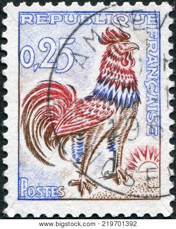 FRANCE - CIRCA 1962: A stamp printed in France shows a Gallic Cock circa 1962