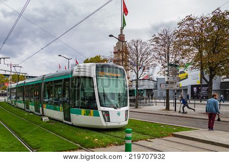 Tram on the outer boulevards of Paris. RATP service of the City of Paris. Paris, France - October 5, 2014.