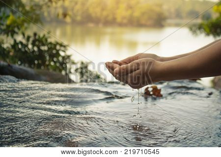 Women reach out waiting for water Water concept.