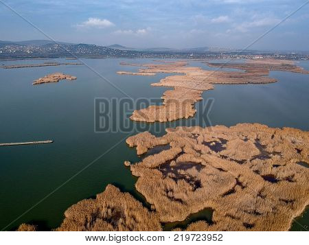Aerial View Of Lake Velencei In Hungary