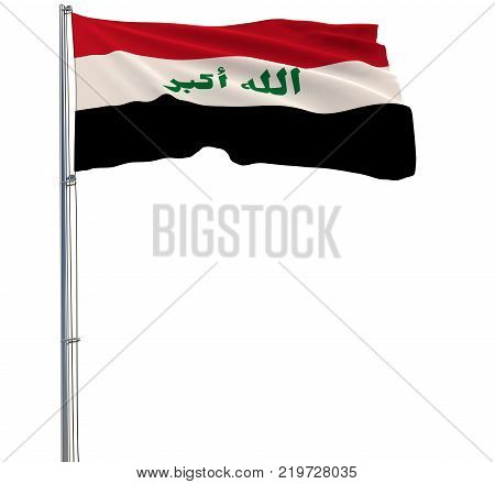 Isolated flag in colors of Iraq on a flagpole fluttering in the wind on a white background 3d rendering