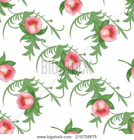 Shabby chic vintage tulips vintage seamless pattern, classic chintz floral repeat background for web and print. Vector illustration