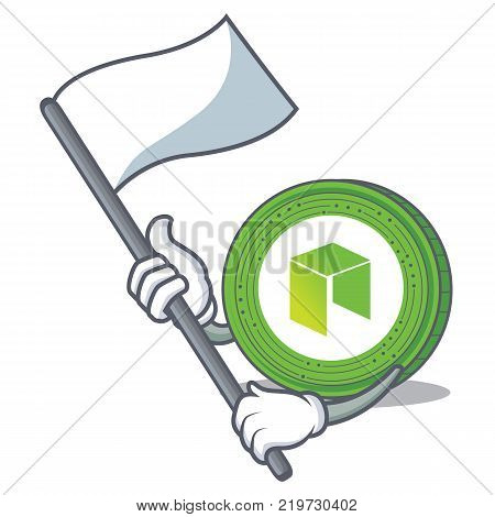 With flag NEO coin character cartoon vector illustration