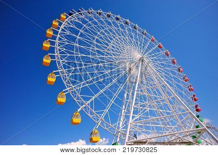 Ferris wheel at Issyk-Kul.
A Ferris wheel is a nonbuilding structure consisting of a rotating upright wheel with multiple passenger-carrying components.