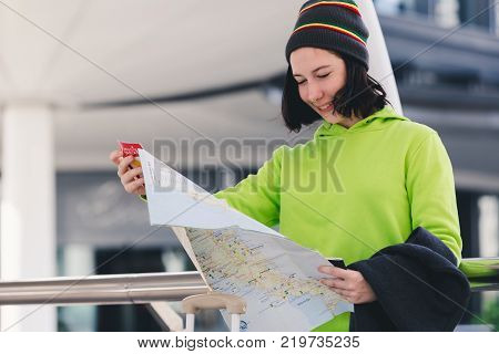 Portrait beautiful young girl russian enjoying smell traval in winter bangkok city thailand