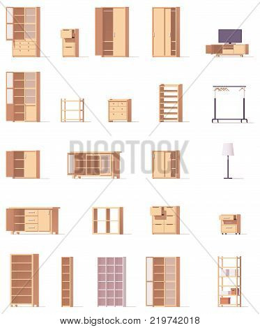 Vector low poly cabinets and other furniture set