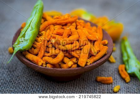 Close Up Of Indian Snack Spicy Gathiya/garlic Gathiya