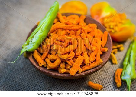 Close Up Of Indian Snack Spicy Gathiya/garlic Gathiya