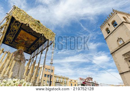 Badajoz Spain sunday. april .9. 2017 Fraternity and Brotherhood of the Triumphal Entry of Christ in Jerusalem Holy Christ of Peace and Our Lady of La Palma