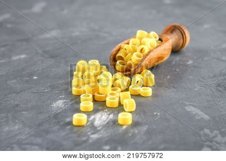 Ditalini macaroni. Pasta rings. Tubettini and thimbles Anellini