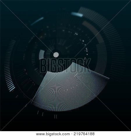 Futuristic interface element in perspective. Technology circle. Digital futuristic user interface. HUD. Sci fi futuristic template isolated on black background. Abstract vector illustration