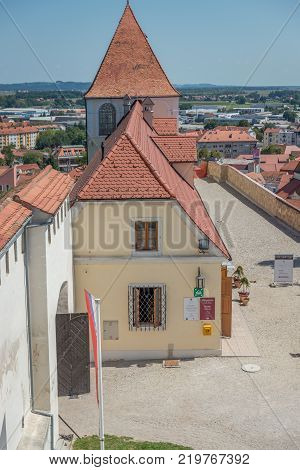 Ptuj / Slovenia - August 17, 2017: Castle in Ptuj next to the Drava river