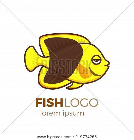 Marine life tropical colorful fish set illustration in cartoon. Aquarium draft vector design.   rock beauty angelfish logo
