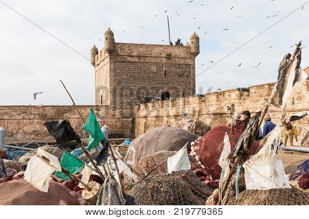 Sqala Du Port, A Defensive Tower At The Fishing Port Of Essaouira, Morocco