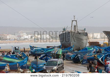 Agadir, Morocco - December 15, 2017 :sqala Du Port, A Defensive Tower At The Fishing Port Of Essaoui