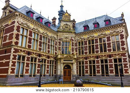 Utrecht, Netherlands - December 15, 2017: University Hall of Utrecht University at Dom Square at Utrecht, Netherlands on December 15, 2017
