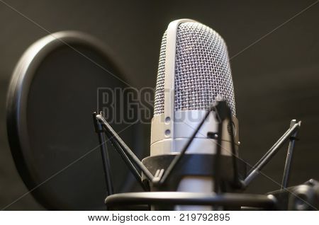 Professional condenser studio microphone, Musical Concept, selective focus