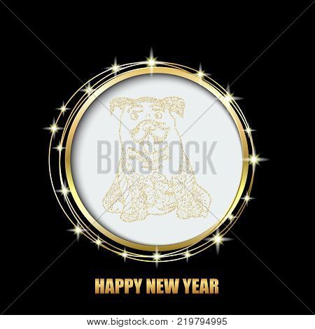 2018 Chinese New Year. Year of the dog. Vector illustration. New Year. Gold on black.