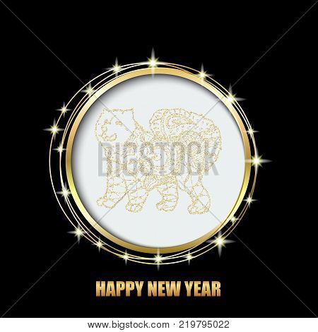 2018 Chinese New Year. Year of the dog. Vector illustration. New Year. Gold on black.