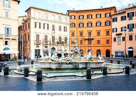 Rome Italy 26 April 2017. Fountain of Neptune at the northern end of Navona Square /Piazza Navona/