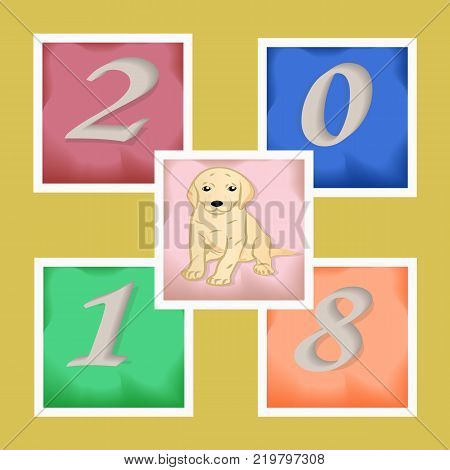 New Year s stickers with a dog and numbers on a background