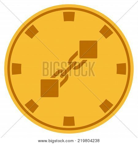 Blockchain golden casino chip icon. Vector style is a gold yellow flat gamble token item.