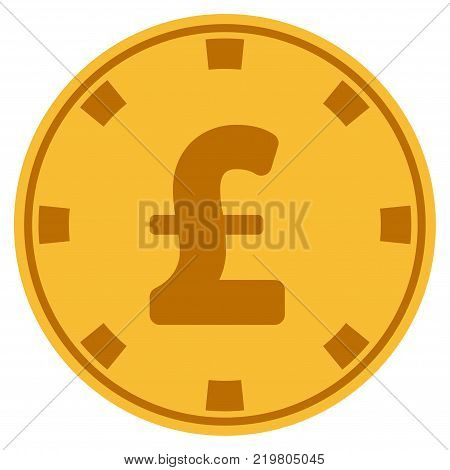 Pound Sterling golden casino chip icon. Vector style is a gold yellow flat gamble token item.